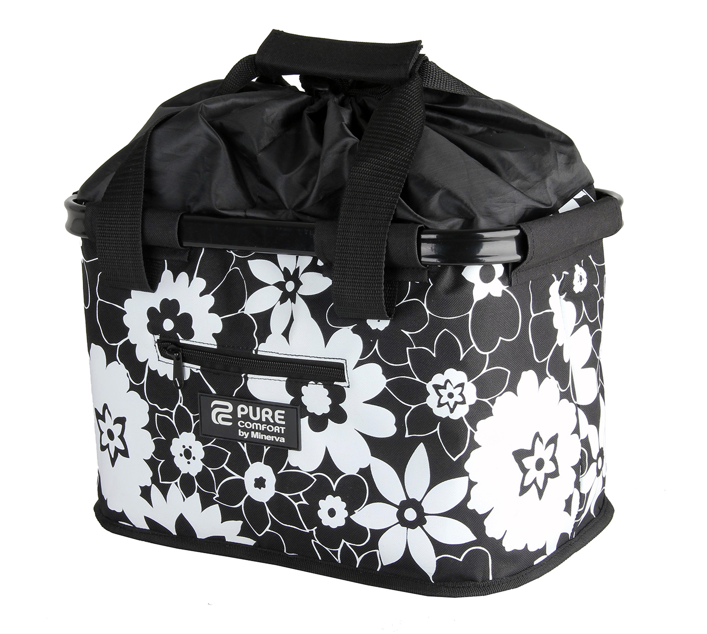 Fiets shopping tas zwart-wit bloemen